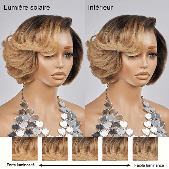 13x4 Glueless Couleur Blonde Ombre Couche Bob Perruque Sans Colle Ondulé