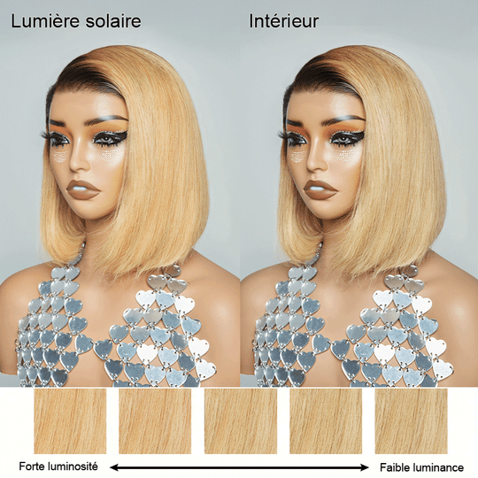 Couleurs Tendances 9x6 Guleless Couleur Blond Ombre Couche Bob Perruque Cheveux Humains Lisse