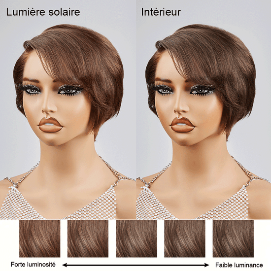 13x4 T Partie Bob Perruque Coupe Pixie Couleur Chocolat