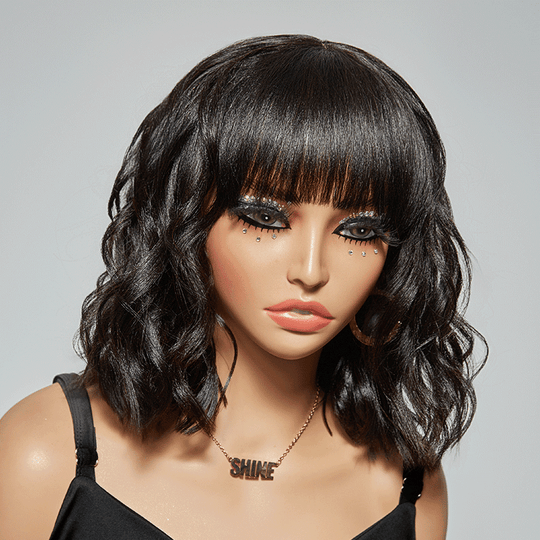 Pour Débutants 3x1 Dentelle Yaki Straight/Ondulé Bob Perruque Avec Frange 2 Styles