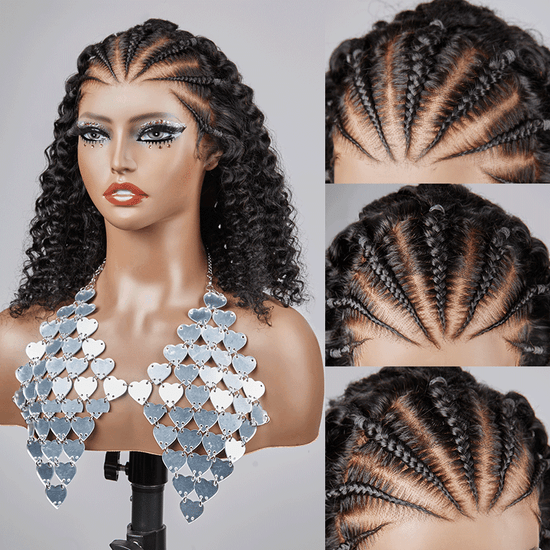 13x4 Glueless Perruque ReadyBraid Jerry Bouclé Bob Perruque Sans Colle Pré Tressée - SHINE HAIR