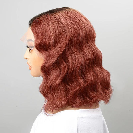 13x4 T-Shape Vague Naturelle Ombre orange Bob Perruque Lace Frontale - SHINE HAIR