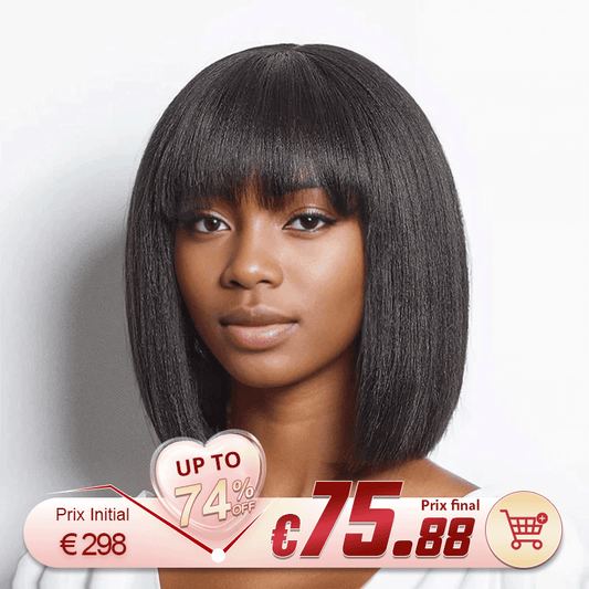 Pour Débutants Glueless Yaki Lisse Bob Perruque Avec Frange Perruque Sans Colle