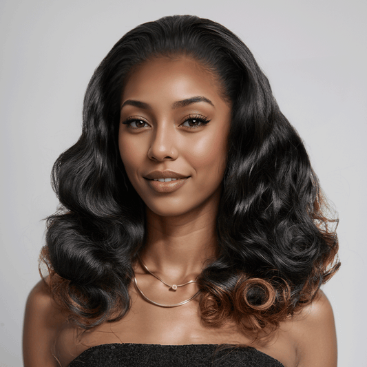 Volumineux Couleur Ombre Noir À Caramel 13×4 Dentelle Body Wave Perruque 300% Densité