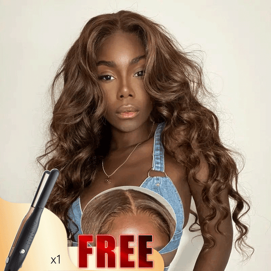 💥𝐅𝐫𝐞𝐞 9x6 Glueless Perruque Sans Colle Couleur Brun Chocolat Body Wave