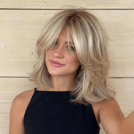 13x4 Glueless Couleur Mèches Blondes/Blond Clair Bob Perruque Sans Colle Ondulée