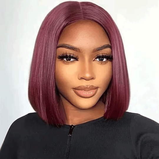 SHINE Design Glamour Prune foncée 99J Couleur Bob Perruque Lisse 250% Densité 2x6 Dentelle