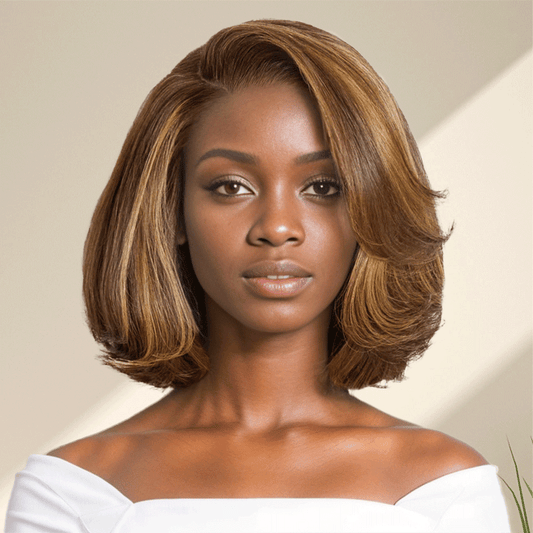 𝐋𝐚𝐬𝐭 4 Glueless Couche Parting Free C Partie Marron Highlight Bob 9x6 Perruque Sans Colle