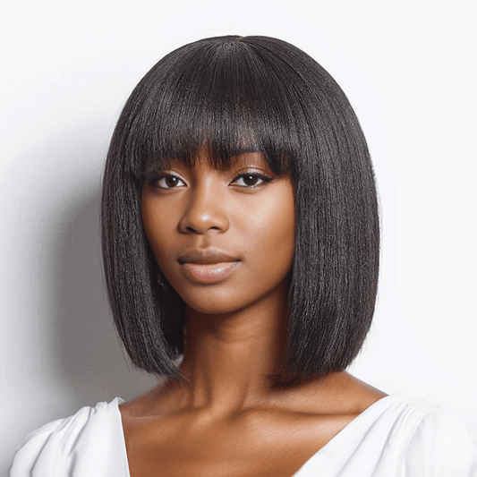 Pour Débutants Glueless Yaki Lisse Bob Perruque Avec Frange Perruque Sans Colle