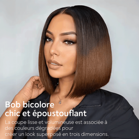 SHINE Design Glamour Prune foncée 99J Couleur Bob Perruque Lisse 250% Densité 2x6 Dentelle