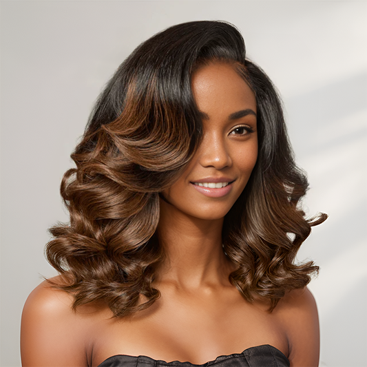 13x4 Guleless Brun Ombré Perruque Sans Colle Une Ligne Cheveux Super Naturelle Loose Body Wave