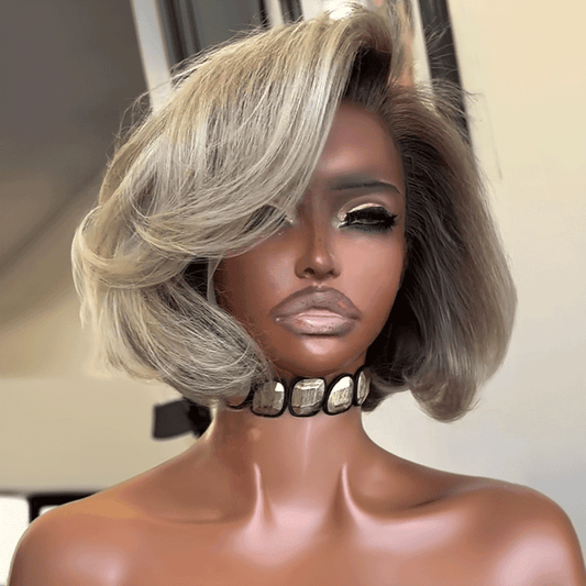 13x4 Glueless Gris Argenté/Blonde Métissée Noire Bob Perruque Sans Colle