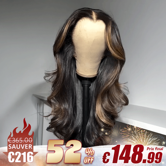 13x4 Glueless Luxe Couche Coupe Highlight Perruque Sans Colle Ondulé Cheveux Humains Wear Go 250% Densité