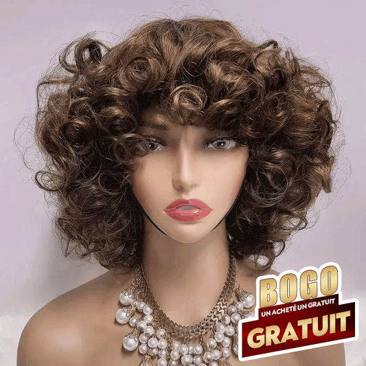 💥𝐔𝐧 𝐀𝐜𝐡𝐞𝐭𝐞́ 𝐔𝐧 𝐆𝐫𝐚𝐭𝐮𝐢𝐭  Duveteux Glueless Bob Boucles Highlight Marron Perruque Sans Colle Cheveux Humains