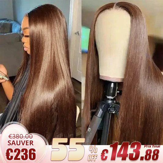 9x6 Perruque Sans Colle Couleur Brun Chocolat Straight Cheveux Humains