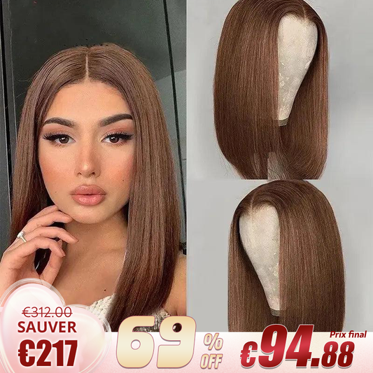 9x6 Glueless Chocolate Brown Bob Perruque Sans Colle Wear Go Lisse