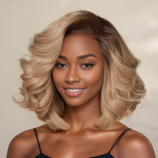 13x4 Guleless Perruque Style Bob Dégradée Blonde Ombrée Dentelle Pré-coupée