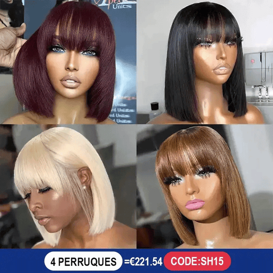 4 Perruque Frange Cheveux Humains Brésiliens Lisse