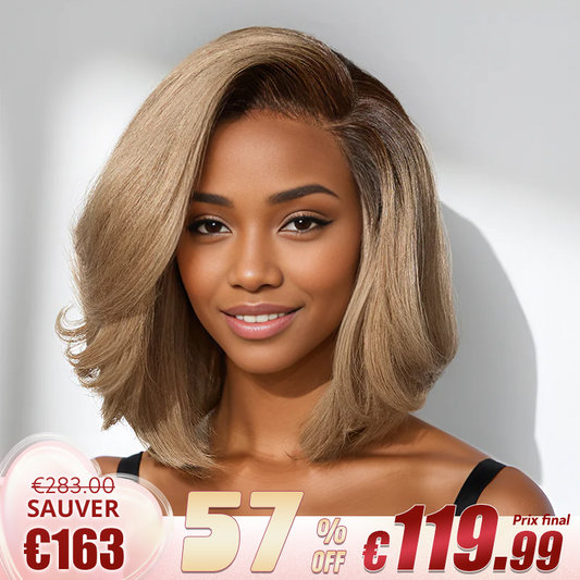 13x4 Guleless Perruque Couleur Blond Cendré Ombre Couche Bob Dentelle Pré-Coupée Ondulé