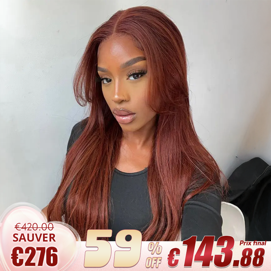 🔥Vente Flash 9x6 Glueless Pré-épilé Brun Rougeâtre Couleur Perruque Sans Colle Lisse