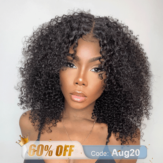 Populaire 9x6 13x4 Glueless Nœuds Pré-blanchis Kinky Curly Perruque Sans Colle 250%Densité