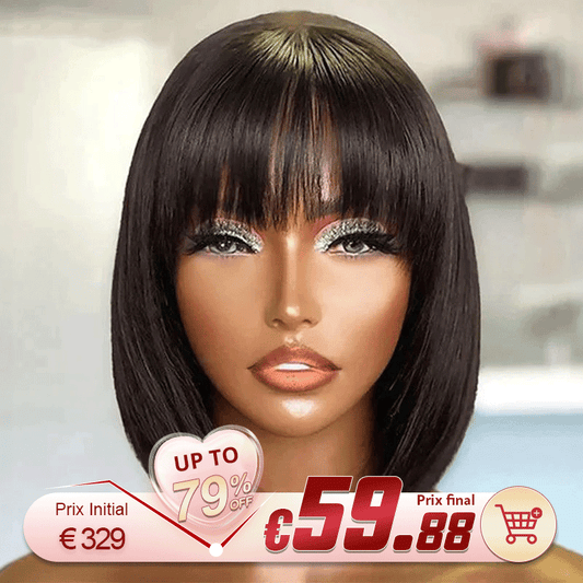 Bob Wig With Bangs Straight Human Hair Wig 200% Density