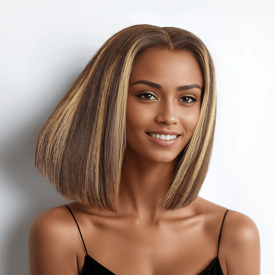 13x4 Guleless Perruque Soyeuses Couche Bob Mèches Blondes Miel Lisse