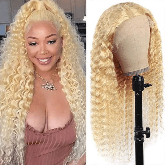 🔥𝟔𝟐% 𝐎𝐅𝐅 Perruque 13x6 Frontale Dentelle Couleur #613 Blonde Curly Wave Bouclé