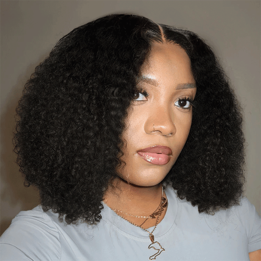 SHINE Design Ligne Cheveux Pré-épilée 2×6 Dentelle Minimaliste Kinky Curly Bob 250% Densité