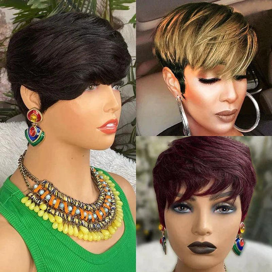 4 Perruque Pixie Cut Cheveux Humains Brésiliens Lisse - SHINE HAIR