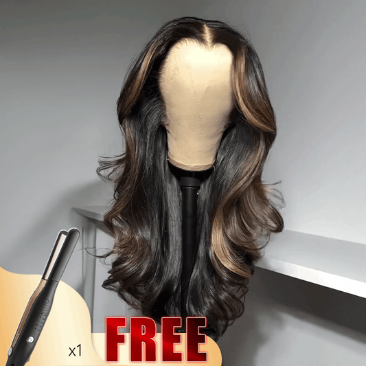 💥𝐅𝐫𝐞𝐞 13x4 Glueless Luxe Couche Coupe Highlight Perruque Sans Colle Ondulé Cheveux Humains Wear Go 250% Densité