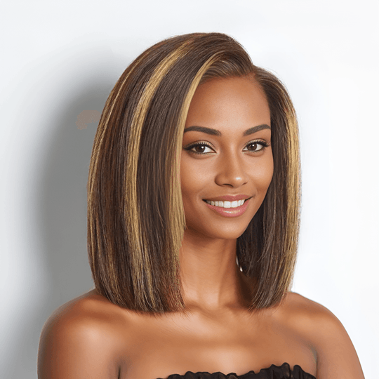 13x4 Guleless Perruque Soyeuses Couche Bob Mèches Blondes Miel Lisse