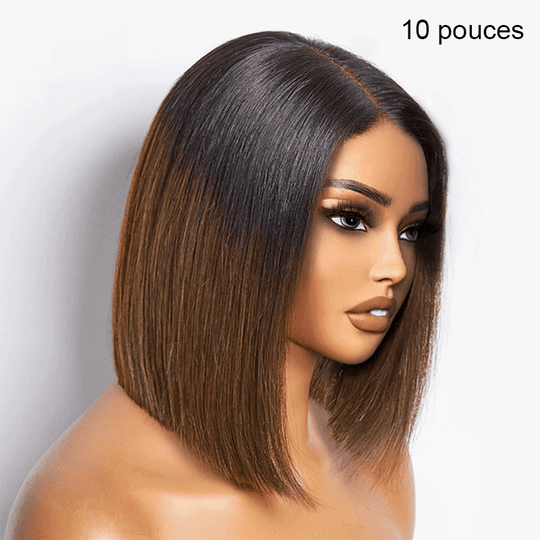 SHINE Design Glamour Prune foncée 99J Couleur Bob Perruque Lisse 250% Densité 2x6 Dentelle