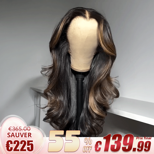 13x4 Glueless Luxe Couche Coupe Highlight Perruque Sans Colle Ondulé Cheveux Humains Wear Go 250% Densité