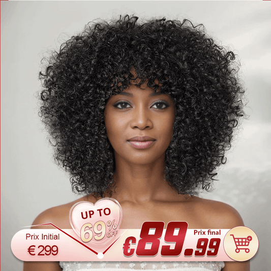 Crazy Deals🔥 Glueless Coupe Loup Hirsute Bob Perruque Courte Afro Bouclée Sans Colle Avec Franges