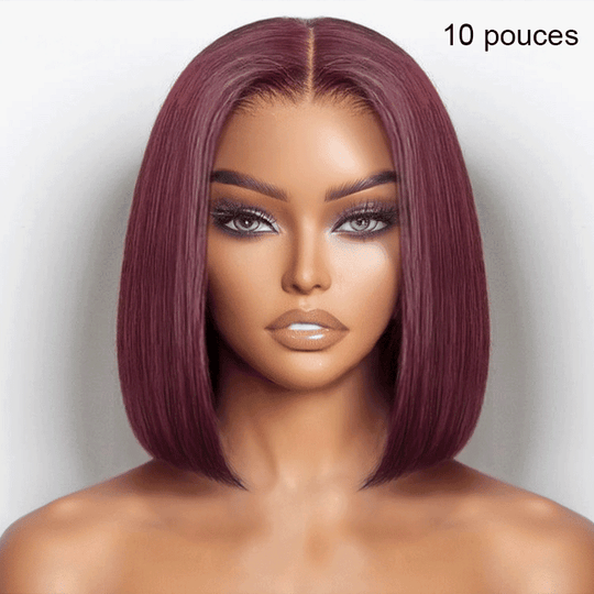 SHINE Design Glamour Prune foncée 99J Couleur Bob Perruque Lisse 250% Densité 2x6 Dentelle