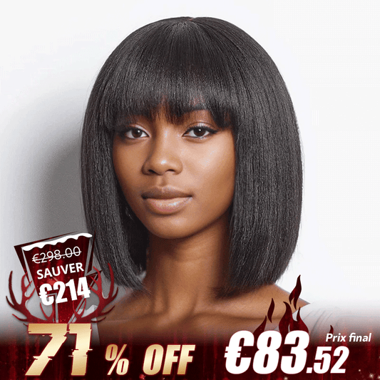 Pour Débutants Glueless Yaki Lisse Bob Perruque Avec Frange Perruque Sans Colle