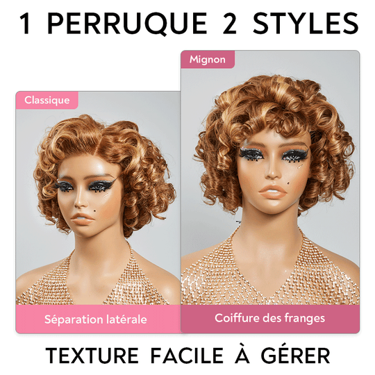 Une Perruque Deux Styles Classique Nœuds Pré-blanchis Œuf Bouclé 4×4 Dentelle Bob Perruque 250% Densité