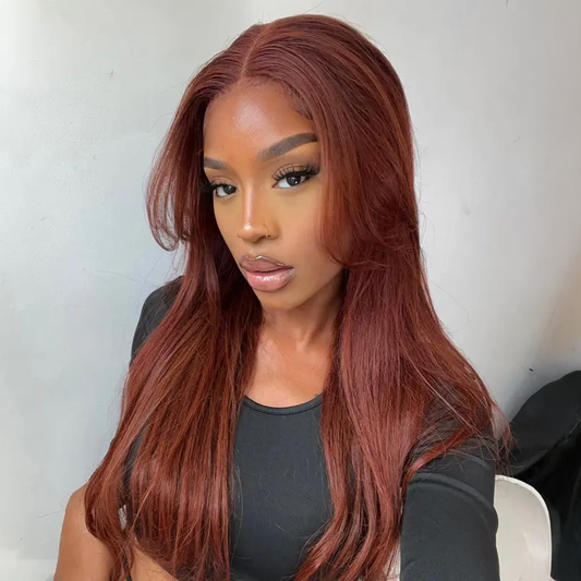 🔥Vente Flash 9x6 Glueless Pré-épilé Brun Rougeâtre Couleur Perruque Sans Colle Lisse