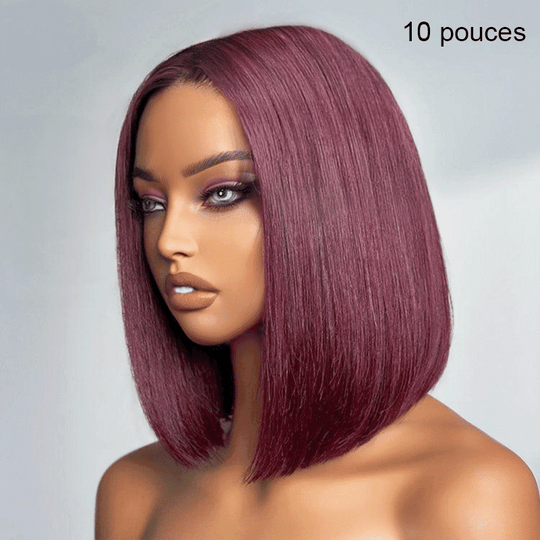 SHINE Design Glamour Prune foncée 99J Couleur Bob Perruque Lisse 250% Densité 2x6 Dentelle