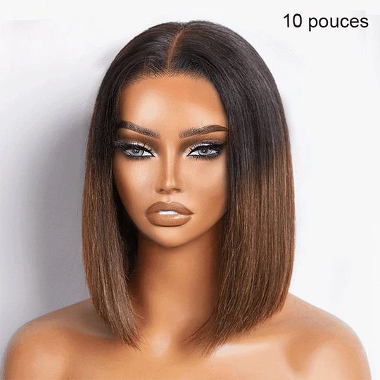 SHINE Design Glamour Prune foncée 99J Couleur Bob Perruque Lisse 250% Densité 2x6 Dentelle