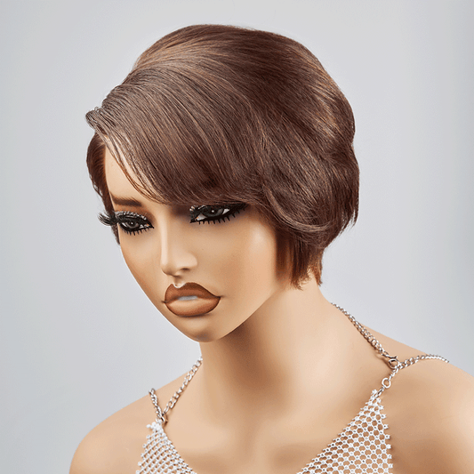 13x4 T Partie Bob Perruque Coupe Pixie Couleur Chocolat