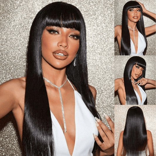 Straight 180% Density Brazilian Human Hair Bangs Wig