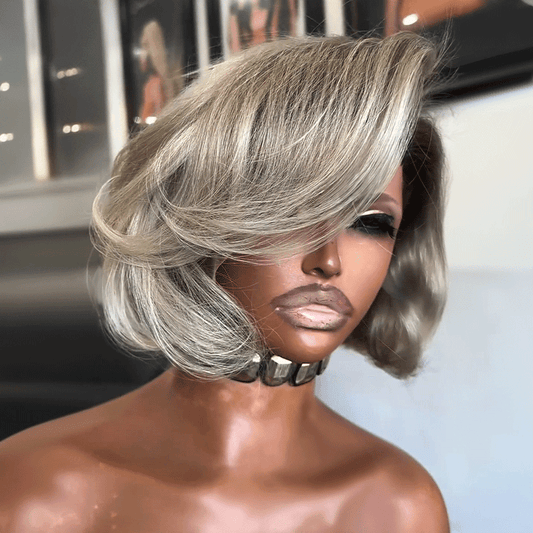 𝐋𝐚𝐬𝐭 𝟏 Glueless Stylisé Couleur Gris Argenté Bob 13x4 Perruque Sans Colle