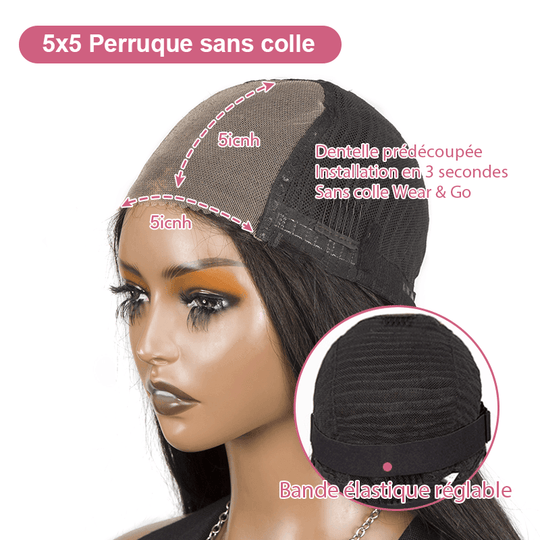 Couche Glueless 5x5 Brun Bronze/Rouge Foncé Bob Perruque Sans Colle Lisse