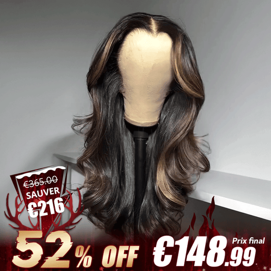 13x4 Glueless Luxe Couche Coupe Highlight Perruque Sans Colle Ondulé Cheveux Humains Wear Go 250% Densité