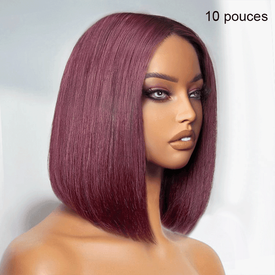 SHINE Design Glamour Prune foncée 99J Couleur Bob Perruque Lisse 250% Densité 2x6 Dentelle