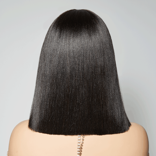 Pour Débutants 3x1 Dentelle Yaki Straight/Ondulé Bob Perruque Avec Frange 2 Styles