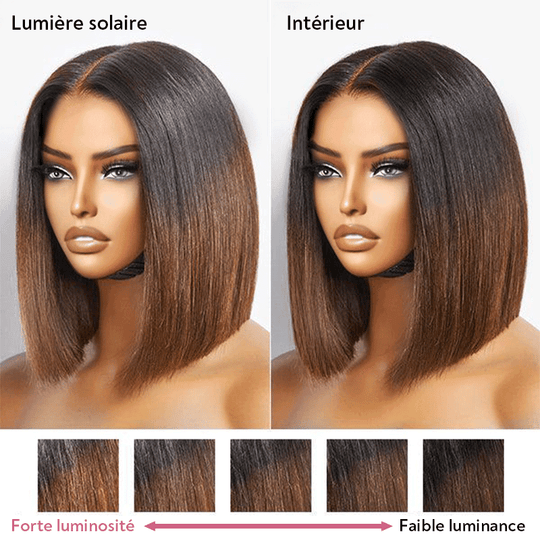 SHINE Design Glam Sans Effort Ultra-plein Ombre Brune Perruque Bob 2x6 Dentelle 250% Densité