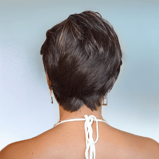 Glueless Pixie Perruque Sans Colle Blonde Mélangé Noir Cheveux Humains